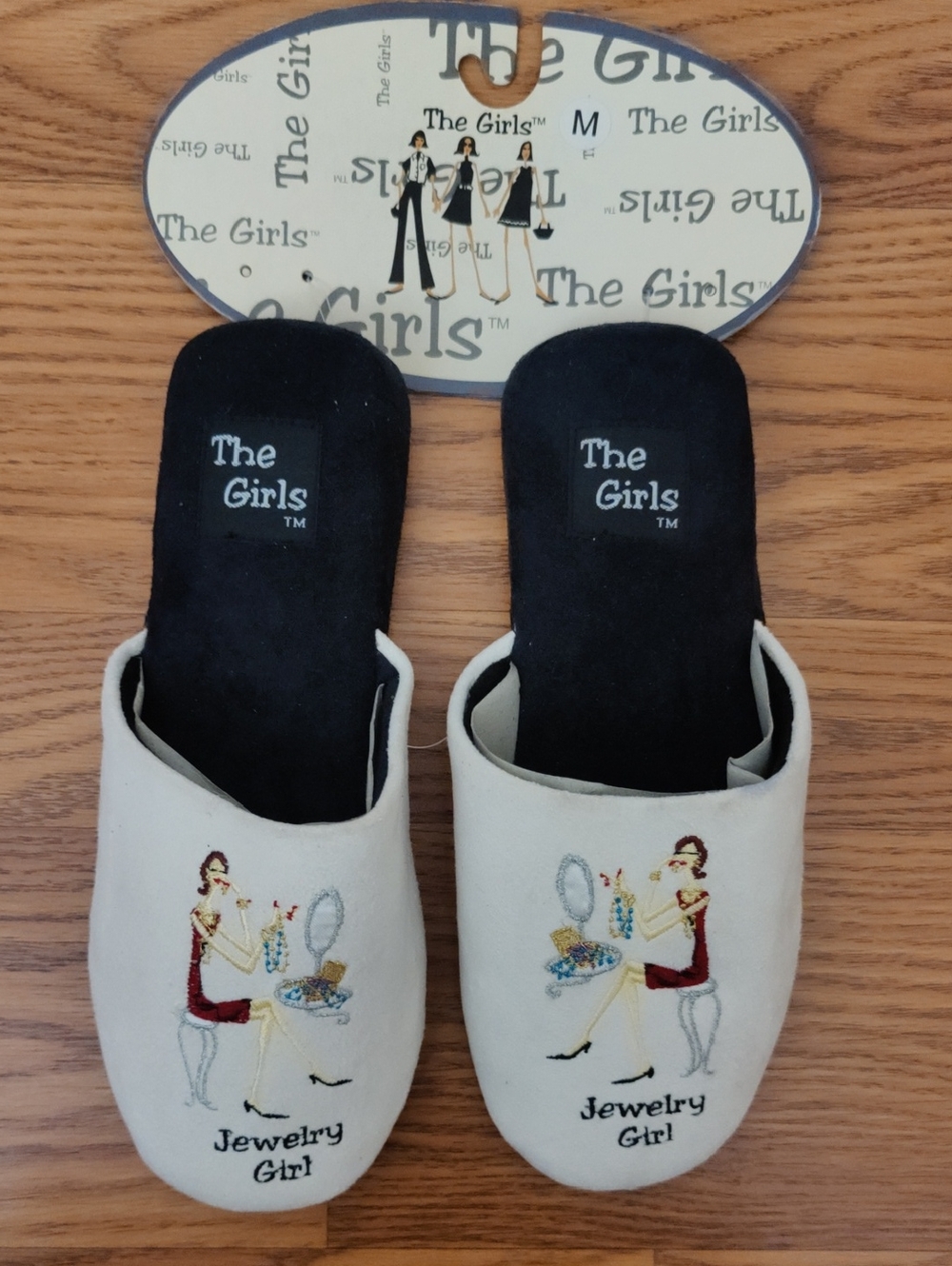 NWT - The Girls Cream Embroidered 'Jewelry Girl' Slip-On Women's Slippers